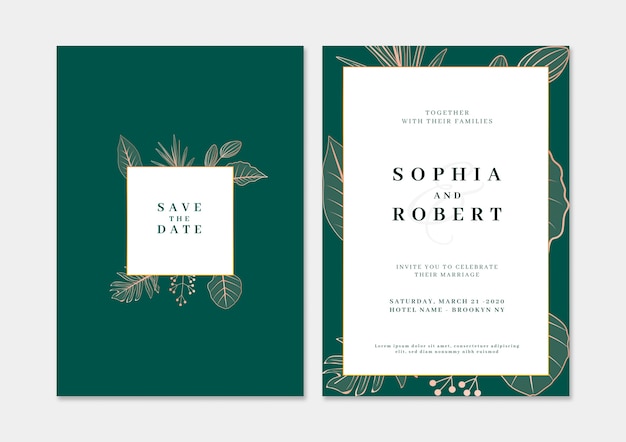 PSD elegant wedding invitation card with nature concept