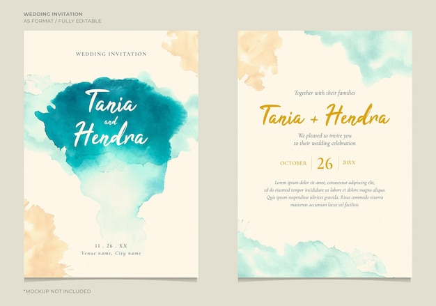 Elegant wedding invitation template with abstract water color texture