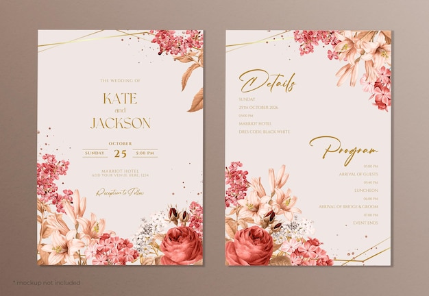 Elegant wedding invitation template with dried floral