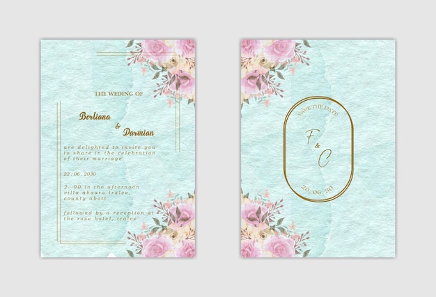 Elegant wedding invitation template with green background Premium Psd