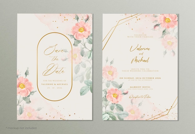 Elegant wedding invitation template with peach flower