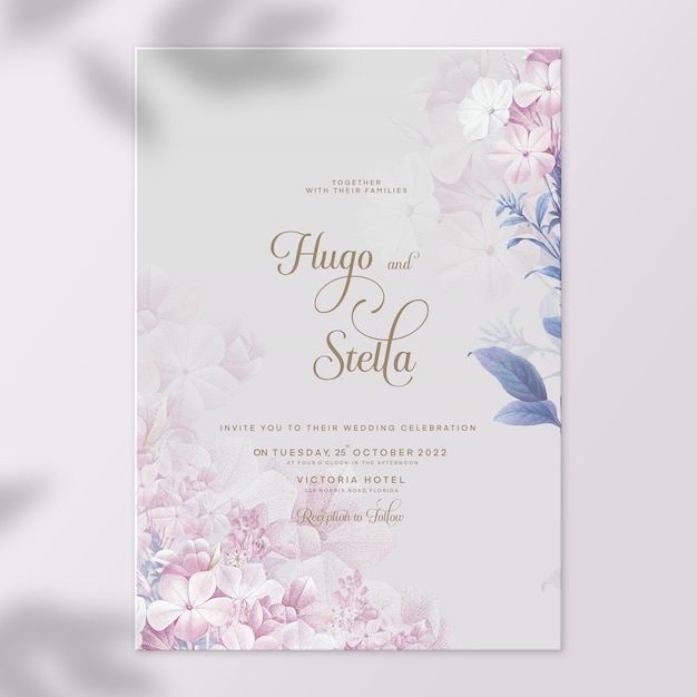 Elegant Wedding Invitation Template with Pink Flower