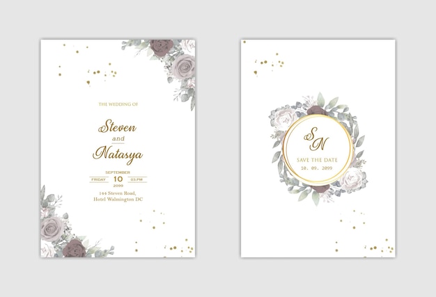 Elegant wedding invitation template with purple flower Premium Psd