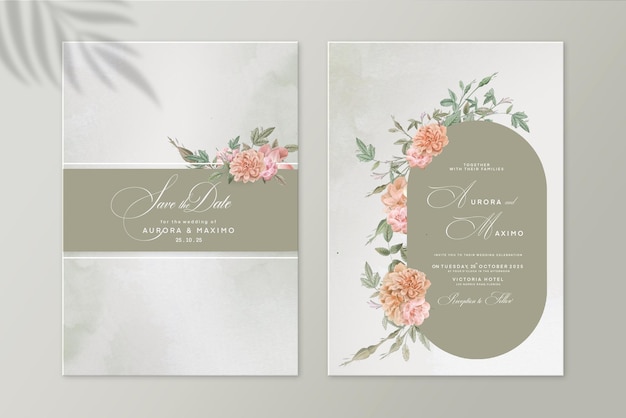 elegant wedding invitation template with rose and green frame