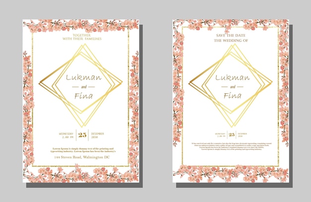 Elegant wedding invitation template with watercolor leaves psd