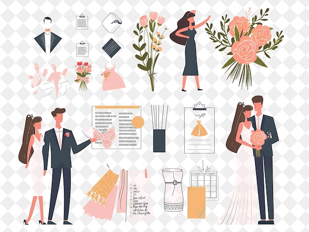 PSD elegant wedding planner with characters planning and coordin png people in daily work illustration