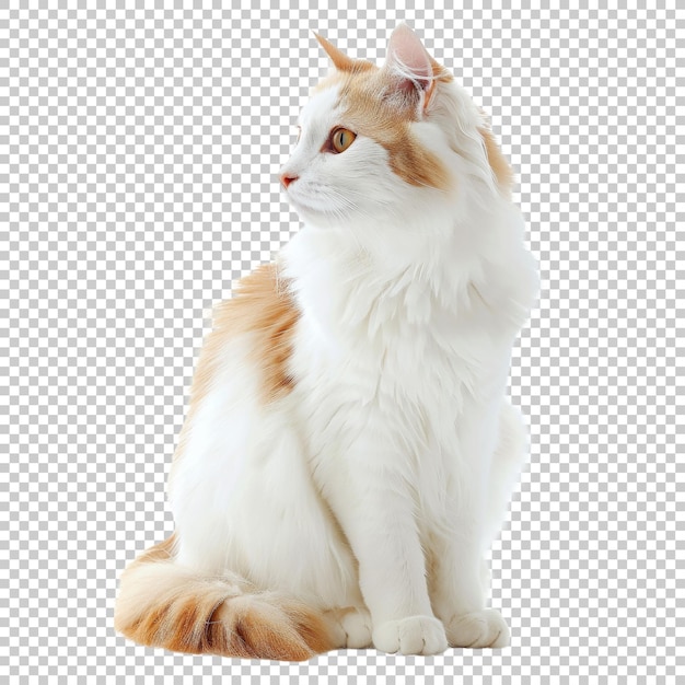 PSD elegant white and orange cat sitting isolated on transparent background