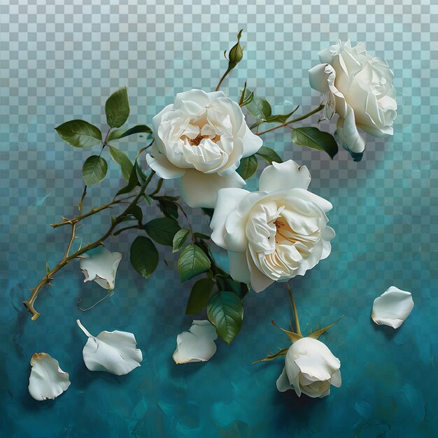 PSD elegant white roses on vibrant turquoise background