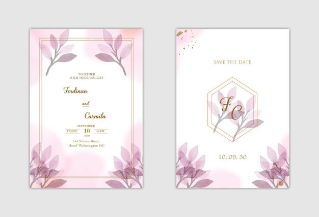 Elegant white wedding invitation and save the date with blue flower Premium Psd