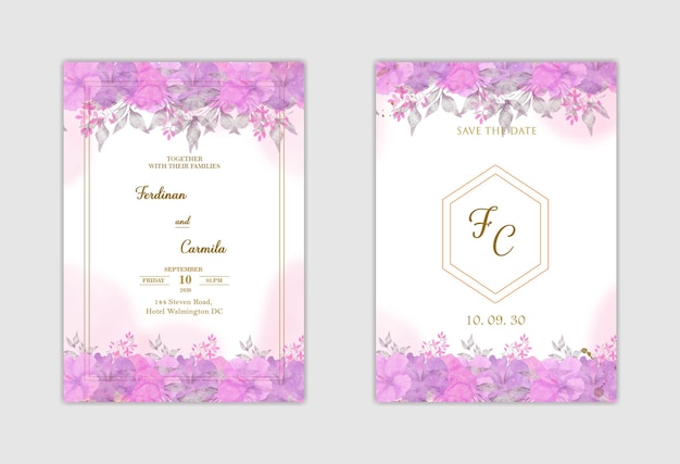 Elegant white wedding invitation and save the date with blue flower Premium Psd