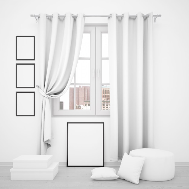 Elegant window with blank photo frames around