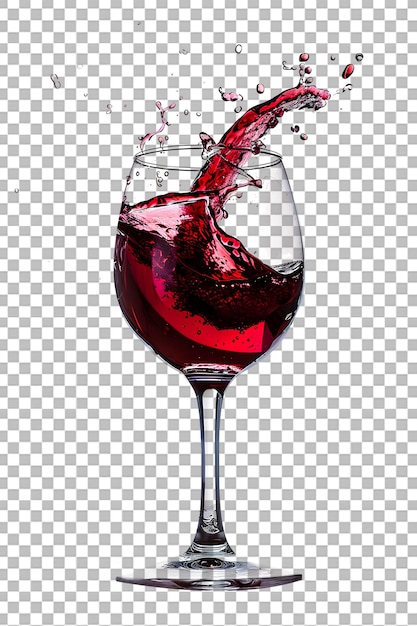 Elegant Wine Glass with Red Wine Splash Isolated on transparent Background