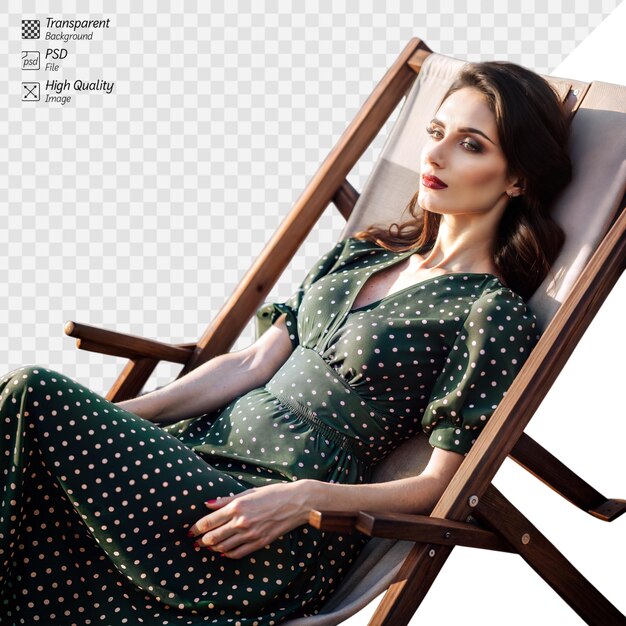 PSD elegant woman relaxing on a deck chair in the sun