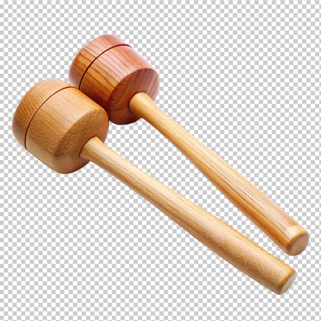 PSD elegant wooden mallets on transparent background