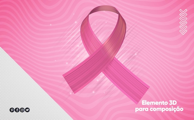 Elemento 3d para composicao de tema e campanha outubro rosa Brasil