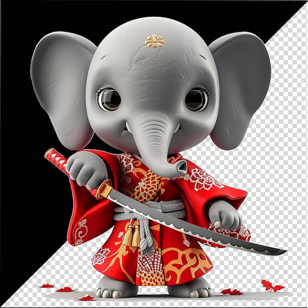 Elephant Samurai cartoon illustration with katana sword Elephant Samurai warrior cartoon