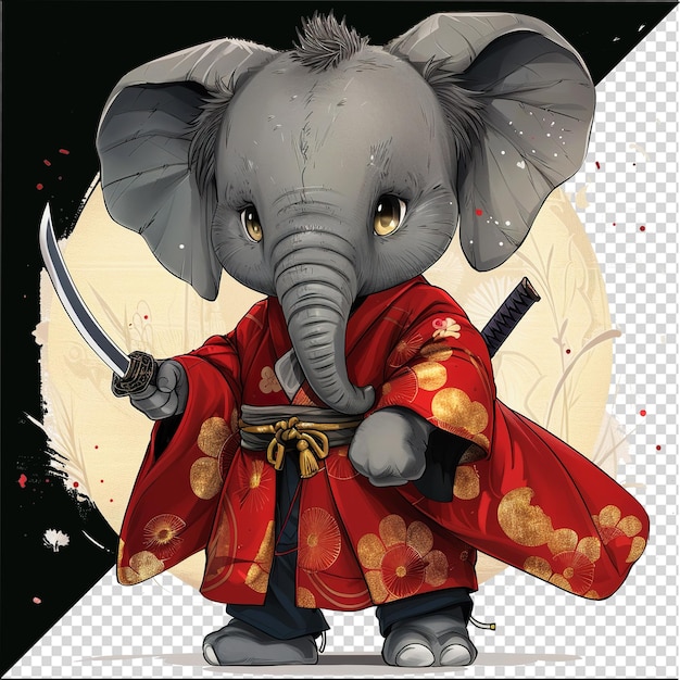 Elephant Samurai Warrior Wielding Katana Sword cartoon Elephant Samurai cartoon design