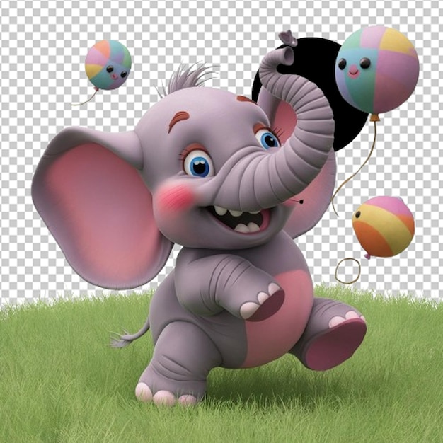 an elephant with a balloon and a picture of a baby elephant