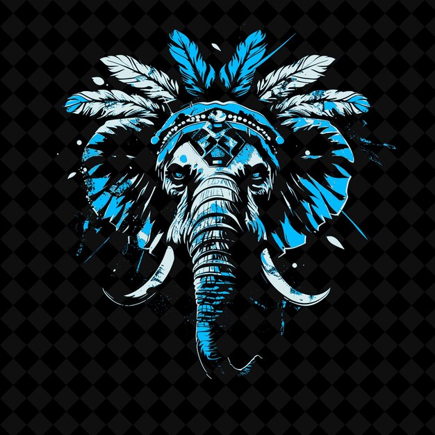 an elephant with a blue head on its head