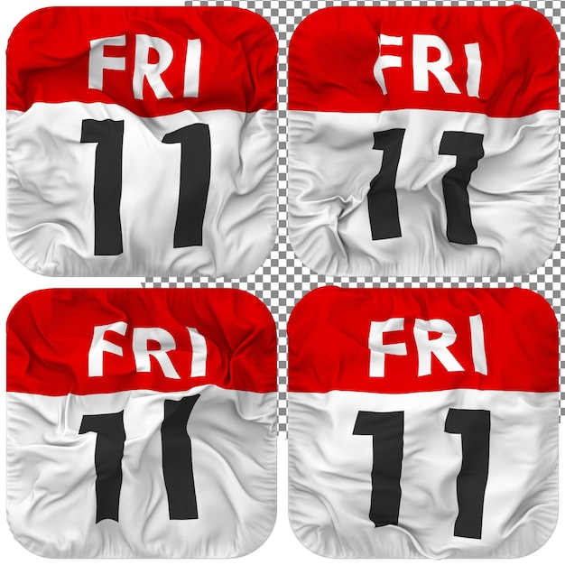 Eleventh 11th Friday Date Calendar Icon Isolated Four Waving Style Bump Texture 3D Rendering