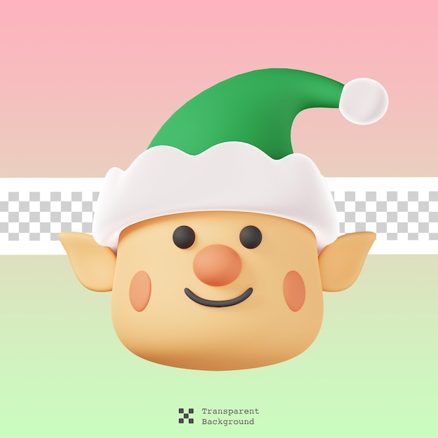 Elf face Character isolated. Christmas, new year holiday celebration icon concept. 3D Render