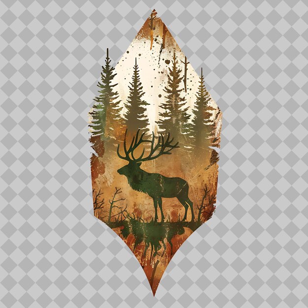 PSD elk within an arrowhead silhouette meadow located in a seren png watercolor wild life collections