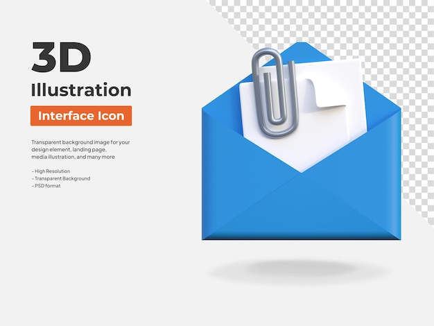 Email document attachment interface isolated 3d icon illustration