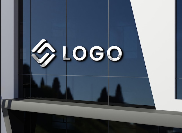 Embossed chrome logo mockup facade sign