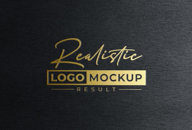 Embossed Gold foil Logo Mockup on Black Grained Paper