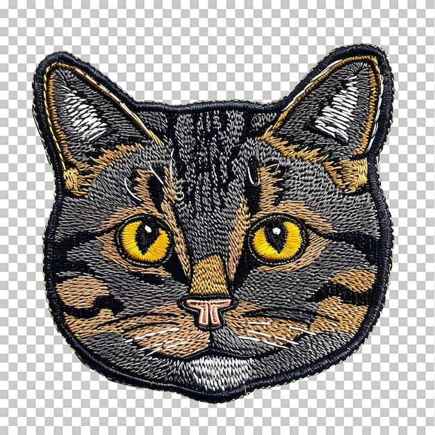 Embroidered patch badge of a cat on transparent background high res 8K