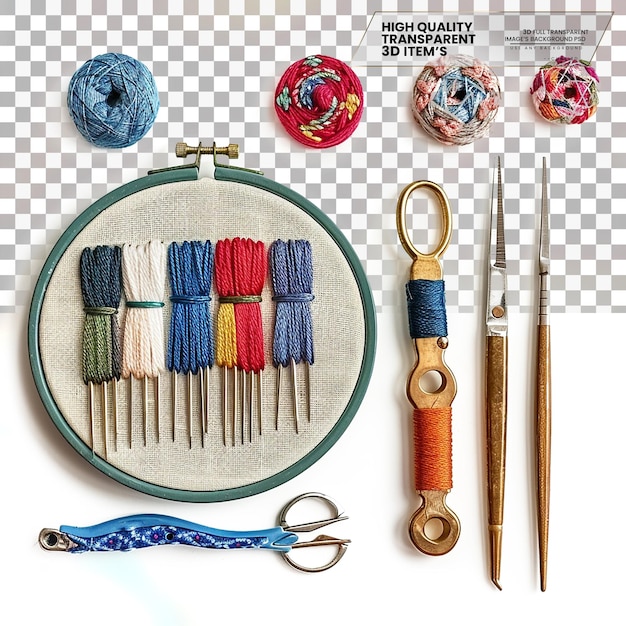 PSD embroidery kit a kit containing tools and materials on transparent background