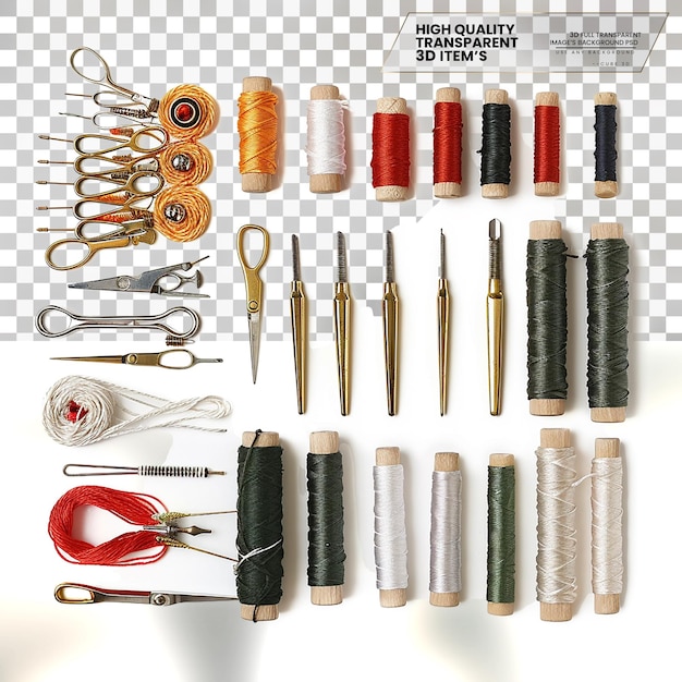 PSD embroidery kit a kit containing tools and materials on transparent background