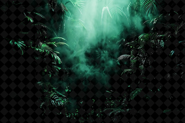 PSD emerald dust jungle effect with dense jungle and emerald col magic neon color on dark background