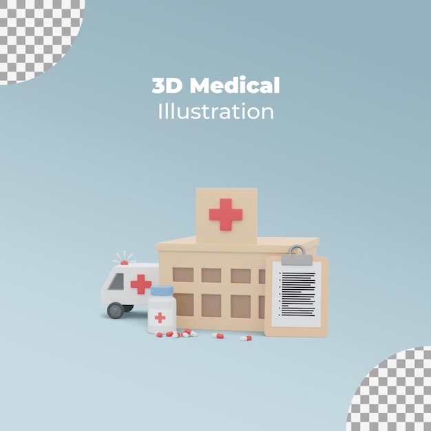 Emergency isometric with Medical equipment 3d rendering