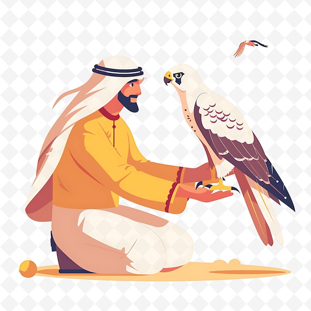 PSD emirati falconers training their birds design is regal and t illustration cutural landscape view