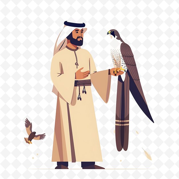 Emirati Falconers Training Their Birds Design Is Regal and T Illustration Cutural Landscape View