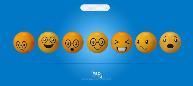 Emoji and 3D icons on transparency background VIII