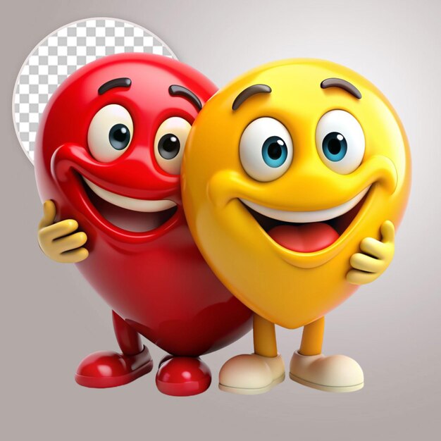 Emoji hugging another emoji with love on transparent background