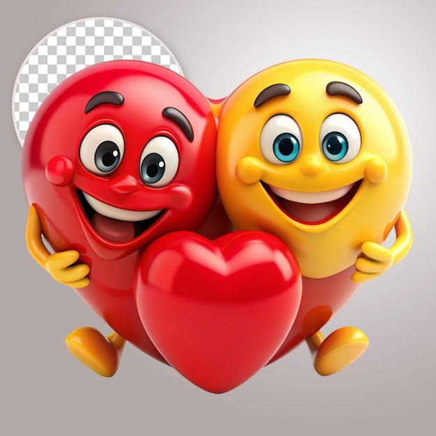 Emoji hugging another emoji with love on transparent background