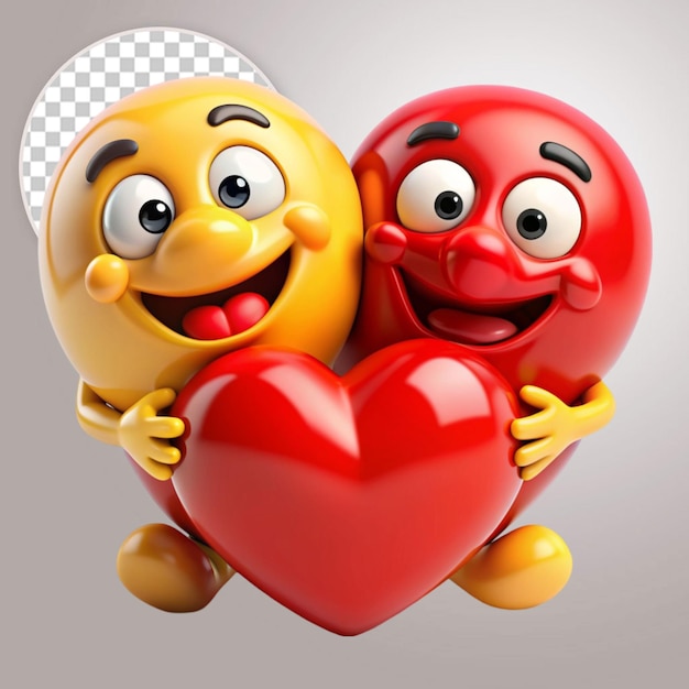 Emoji hugging another emoji with love on transparent background