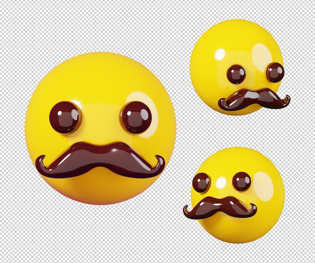 Emoticon with mustache isolated Emoji faces icon concept 3D render Illustration