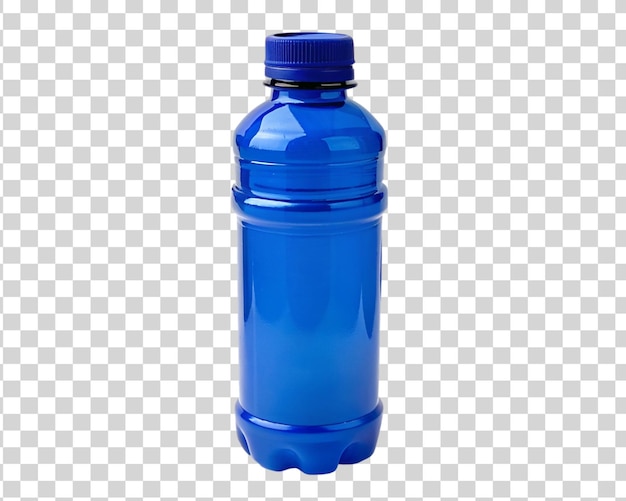 Empty blue plastic water bottle isolated on transparent background