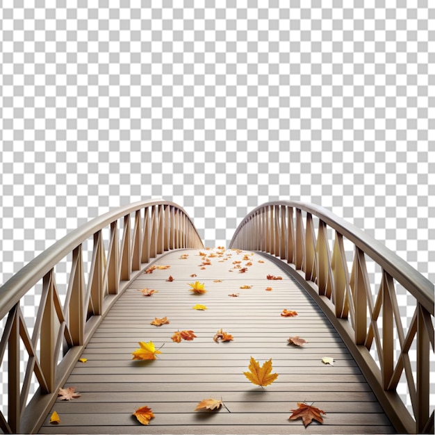 PSD empty bridge full of autumn falling leaves transparent background