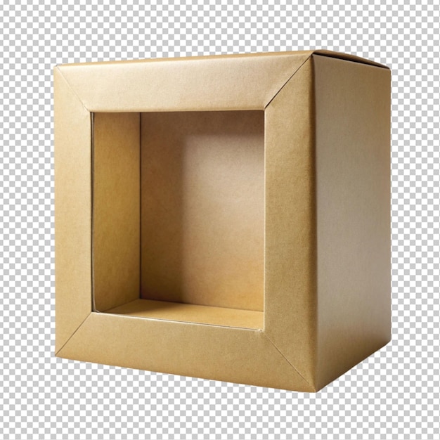 PSD empty brown paper box with transparent window transparent background