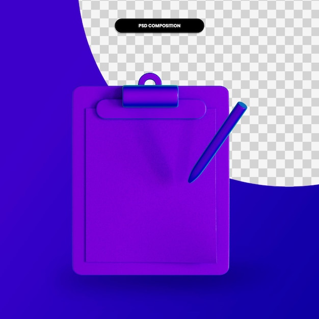 Empty clipboard with pen 3d render illustration isolated