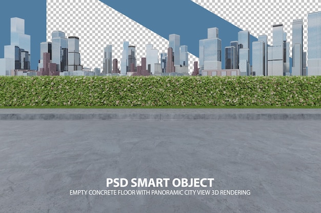 PSD empty concrete floor with panoramic city view 3d rendering of isolated objects