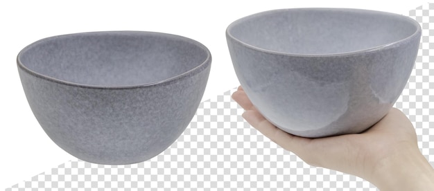 Empty deep ceramic plate in hand. Isolated from the background