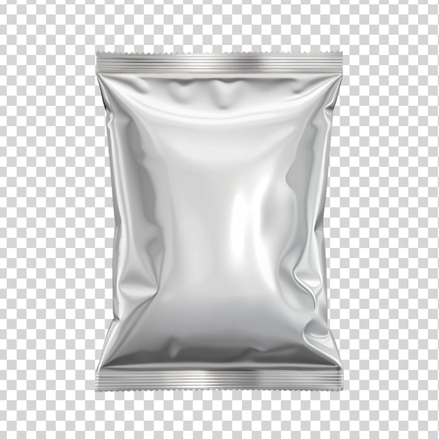 A empty foil and plastic snack bag mockup Isolated on transparent background