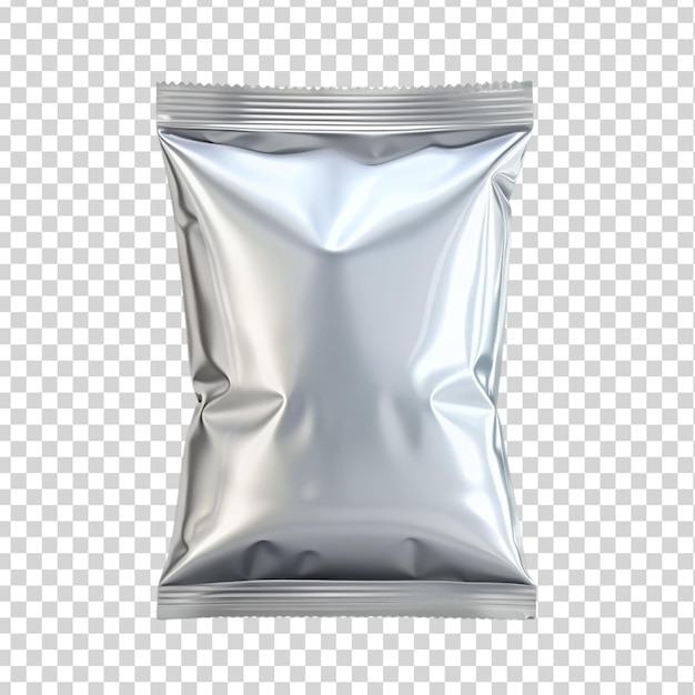 A empty foil and plastic snack bag mockup Isolated on transparent background