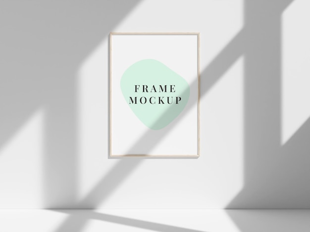 Empty frame mockup on the wall with window shadow